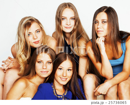 many girlfriends hugging celebration on white many girlfriends hugging celebration on white 25736065