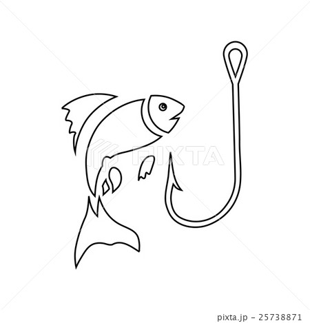 Fishing hook and fish icon, outline style Fishing hook and fish icon, outline style 25738871