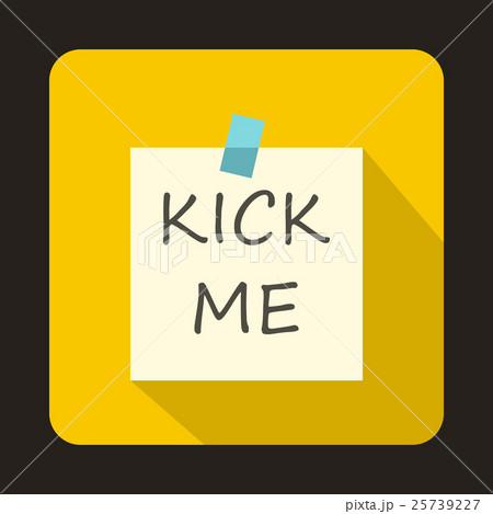 Kick me, april fools day sticker icon, flat style 25739227