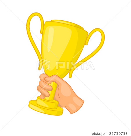 Hand holding gold trophy cup icon, cartoon style Hand holding gold trophy cup icon, cartoon style 25739753
