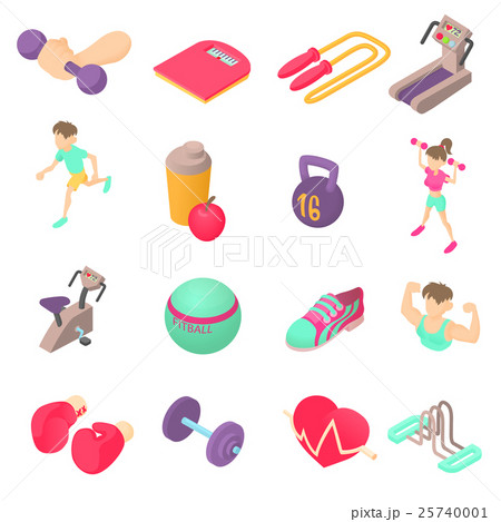 Fitness icons set, isometric 3d style 25740001