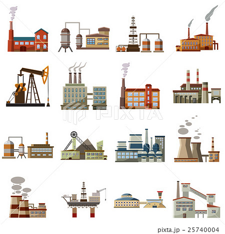 Factory icons set, cartoon style 25740004