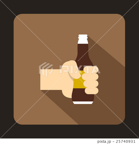Hand holding beer bottle icon, flat style 25740931