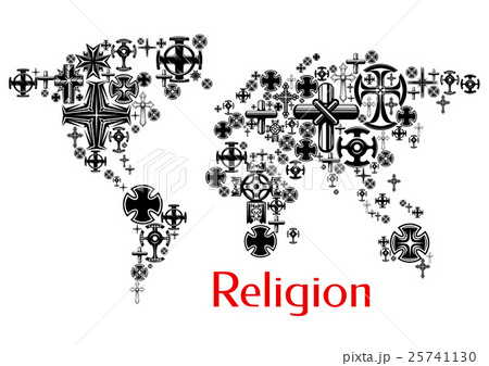Religion world map with christianity cross symbols Religion world map with christianity cross symbols 25741130