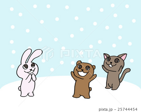 雪に喜ぶ動物のイラスト素材