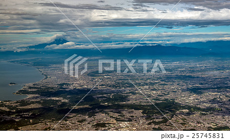 富士山と関東平野 空撮の写真素材