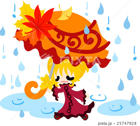 秋と女の子の可愛いイラスト 秋雨 のイラスト素材