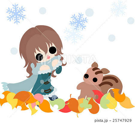 秋と女の子の可愛いイラスト 秋の降雪 のイラスト素材