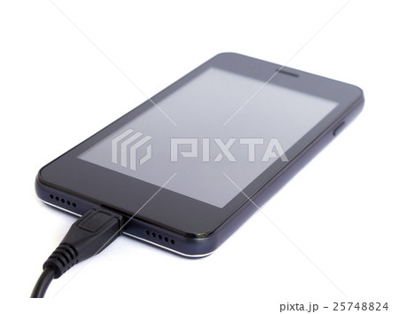 smart phone is charging on white background 25748824