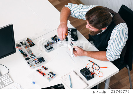 Top view on electrician workplace with tools Top view on electrician workplace with tools 25749773