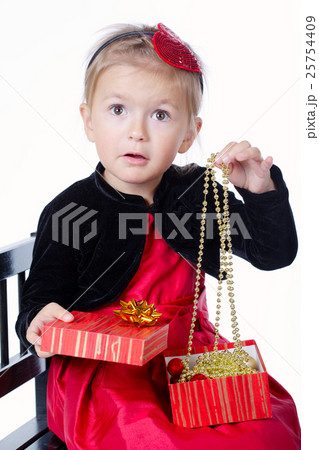 happy girl with gift on white background 25754409