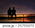 silhouette man and woman sitting on the iron bar 25755075