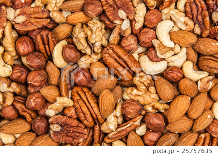 Mix of different nuts closeup photo 25757635