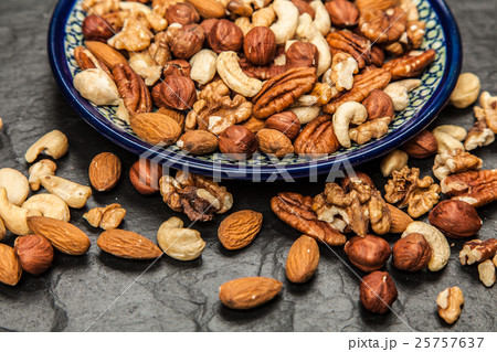 Mix of different nuts closeup photo 25757637