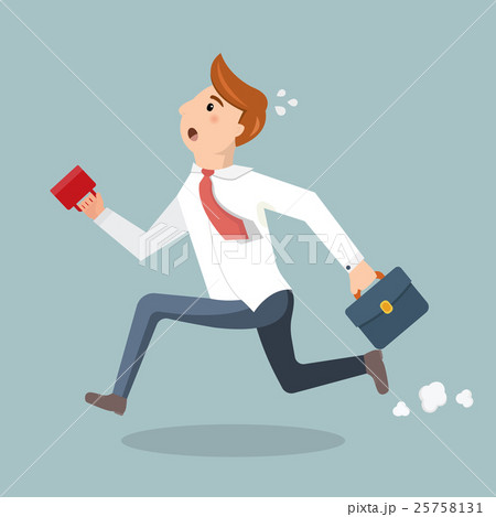 Employee with a cup of coffee late for work Employee with a cup of coffee late for work 25758131