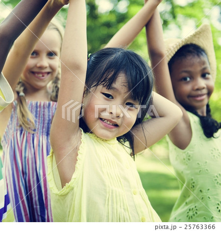 Child Friends Girls Playful Nature Offspring Concept Child Friends Girls Playful Nature Offspring Concept 25763366