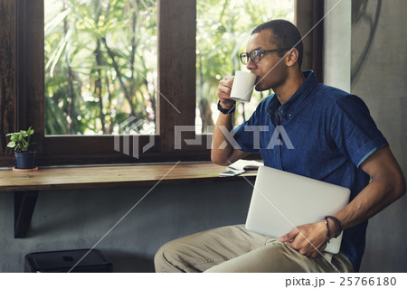Man Working Coffee Shop Cafe Concept Man Working Coffee Shop Cafe Concept 25766180
