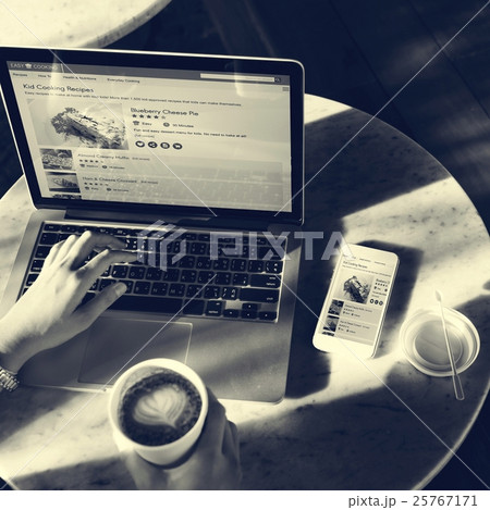 Laptop Searching Bakery Pastry Recipe Concept Laptop Searching Bakery Pastry Recipe Concept 25767171