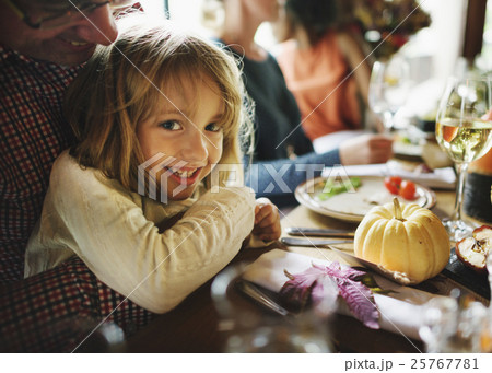 Little Girl Hugging Father Thanksgiving Celebration Concept Little Girl Hugging Father Thanksgiving Celebration Concept 25767781