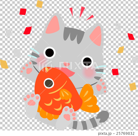鯛を抱えた猫　めでたい 25769832