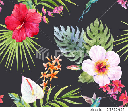 Watercolor tropical floral pattern 25772995
