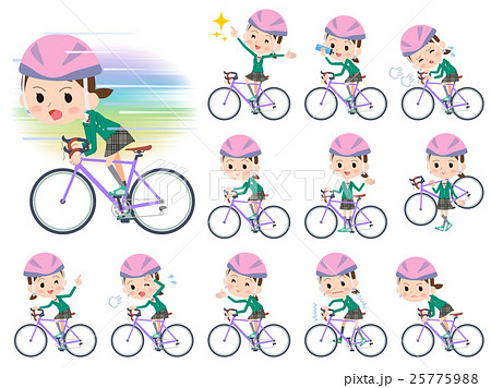 school girl Green Blazer ride on rode bicycle school girl Green Blazer ride on rode bicycle 25775988