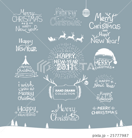 Merry Christmas Happy New Year 17 Typographyのイラスト素材