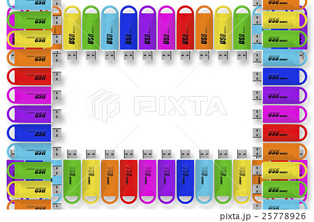 背景素材壁紙 Usbメモリ フラッシュメディア パソコン素材 虹色 レインボーカラー 枠 フレーム のイラスト素材