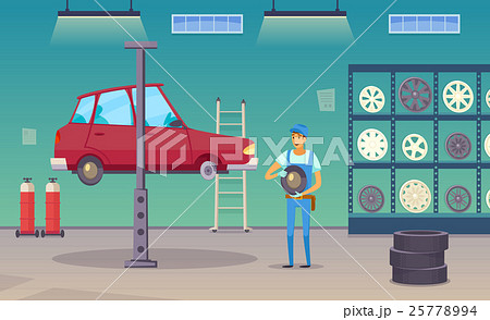 Car Service Garage Cartoon Composition Poster Car Service Garage Cartoon Composition Poster 25778994