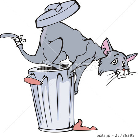 Cat and refuse bin cartoon 25786295