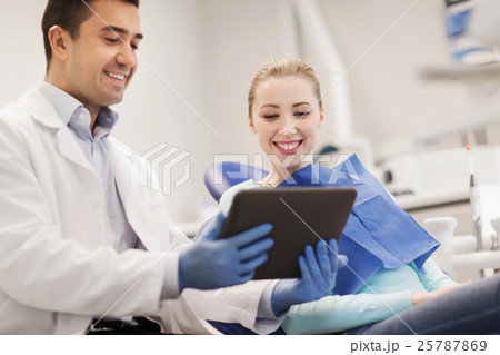 male dentist with tablet pc and woman patient male dentist with tablet pc and woman patient 25787869