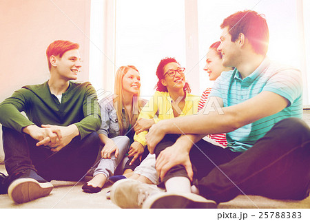 five smiling teenagers having fun at home five smiling teenagers having fun at home 25788383