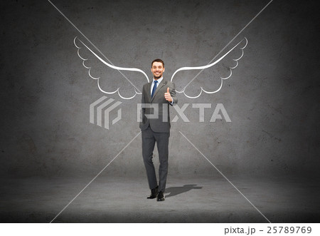 businessman with angel wings showing thumbs up businessman with angel wings showing thumbs up 25789769