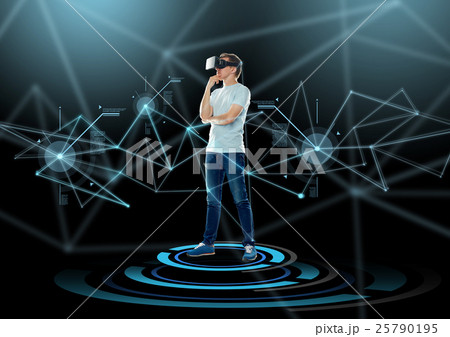 happy man in virtual reality headset or 3d glasses happy man in virtual reality headset or 3d glasses 25790195