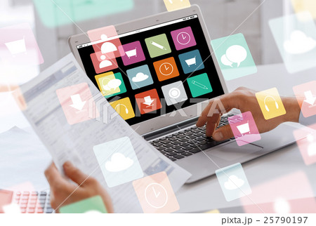 businessman with laptop computer working at office businessman with laptop computer working at office 25790197