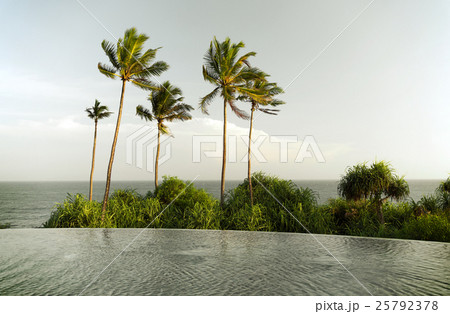 view from infinity edge pool to ocean and palms 25792378