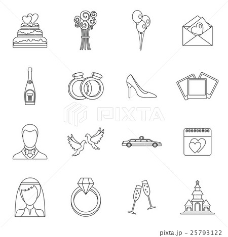 Wedding icons set, outline style Wedding icons set, outline style 25793122