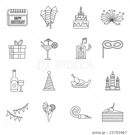 Happy Birthday icons set, outline style Happy Birthday icons set, outline style 25793967