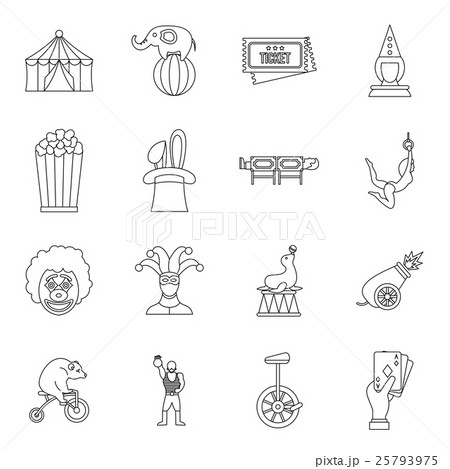 Circus entertainment icons set, outline style 25793975