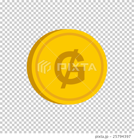 Gold coin with guarani sign icon, flat style Gold coin with guarani sign icon, flat style 25794397