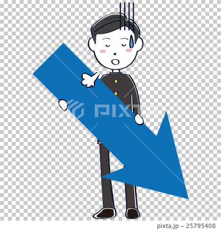 学ランの学生　男子　全身　下向き矢印　笑顔 25795408
