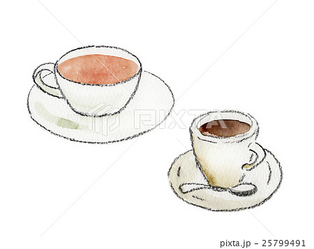 紅茶とコーヒーの手描きイラストのイラスト素材