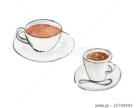 紅茶とコーヒーの手描きイラストのイラスト素材