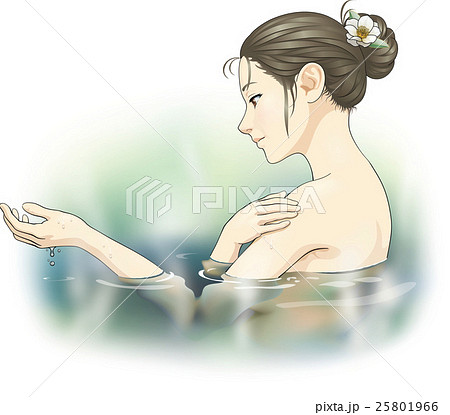 温泉に入る女性 2 アニメ風 のイラスト素材