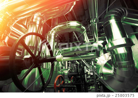 Industrial zone, Steel pipelines in blue tones 25803575