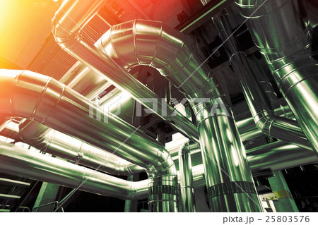 Industrial zone, Steel pipelines in blue tones 25803576