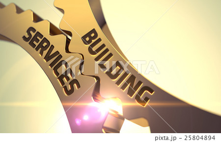 Building Services Concept. Golden Cog Gears. 3D. Building Services Concept. Golden Cog Gears. 3D. 25804894