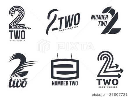 Set of black and white number two logo templates 25807721