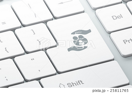 Insurance concept: Family And Palm on computer Insurance concept: Family And Palm on computer 25811765