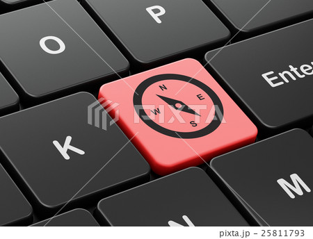 Travel concept: Compass on computer keyboard Travel concept: Compass on computer keyboard 25811793